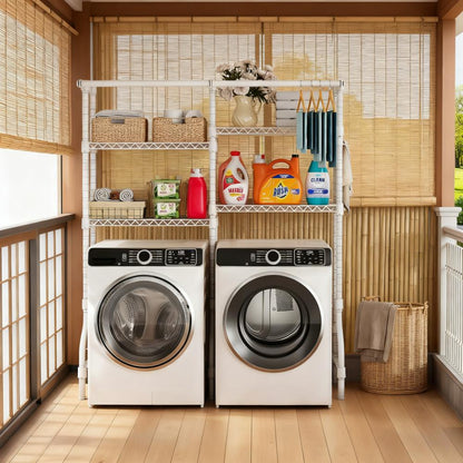 Adjustable Washer & Dryer Storage Rack with Hanging Rod