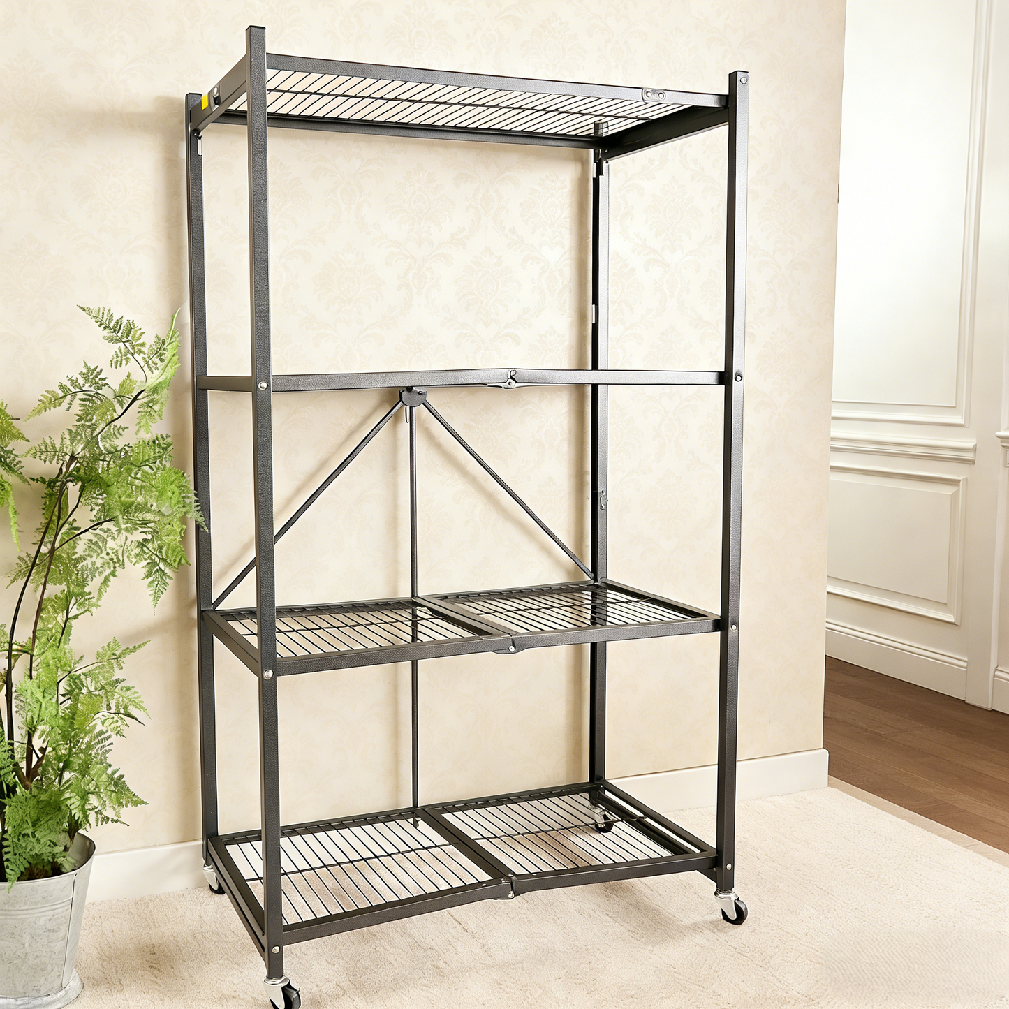 LineaHome 4-Tier Foldable Rolling Storage Rack - 1000 LBS Capacity Heavy Duty Steel Shelving Unit