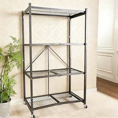 LineaHome 4-Tier Foldable Rolling Storage Rack - 1000 LBS Capacity Heavy Duty Steel Shelving Unit