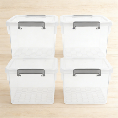 22.2 Qt Clear Plastic Storage Bins with Lids - 4 Pack Stackable Organizer Boxes