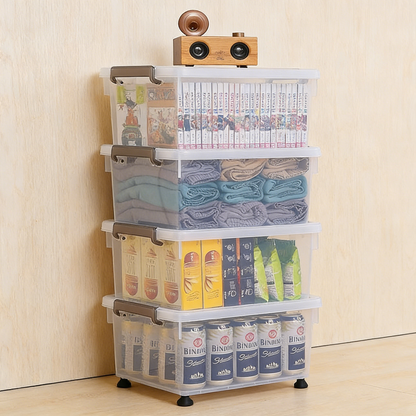 22.2 Qt Clear Plastic Storage Bins with Lids - 4 Pack Stackable Organizer Boxes