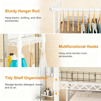 Adjustable Washer & Dryer Storage Rack with Hanging Rod