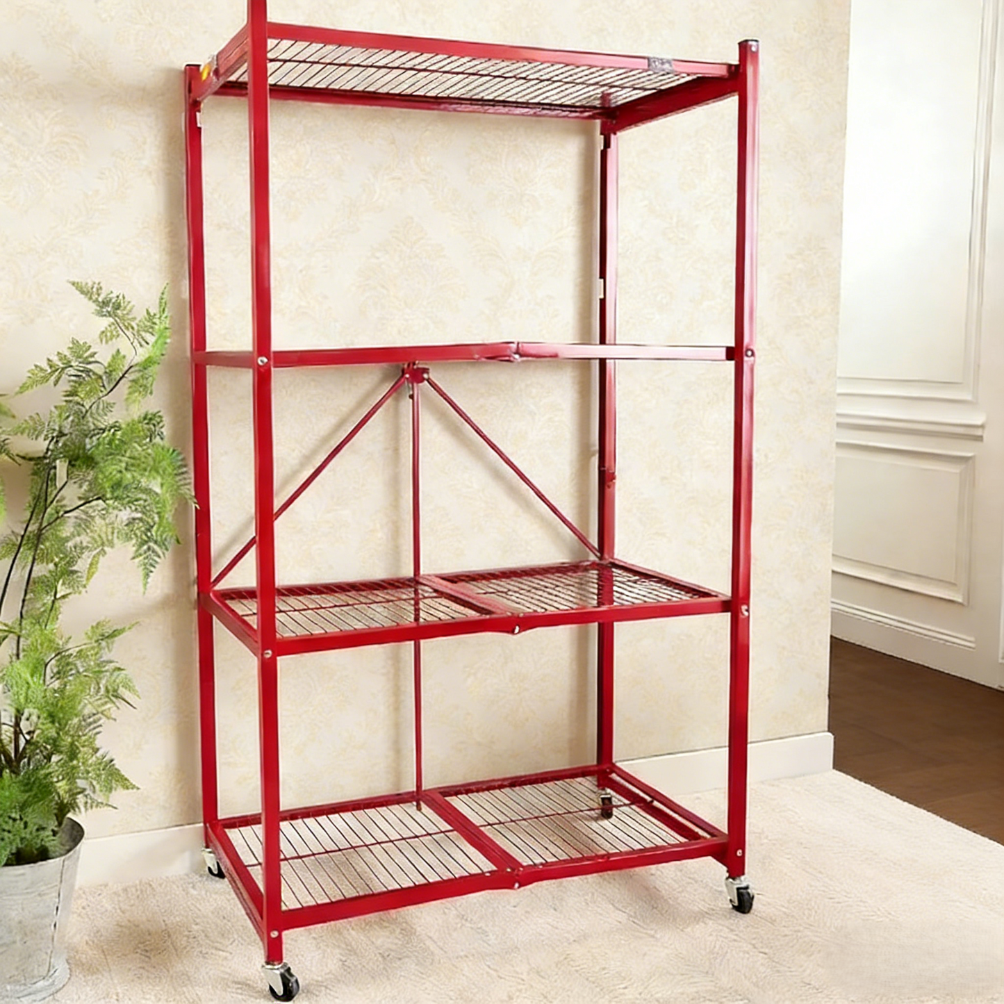 LineaHome 4-Tier Foldable Rolling Storage Rack - 1000 LBS Capacity Heavy Duty Steel Shelving Unit