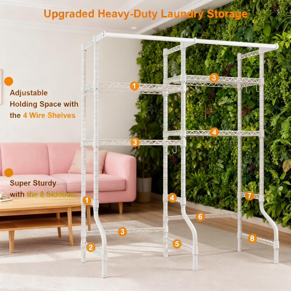 Adjustable Washer & Dryer Storage Rack with Hanging Rod